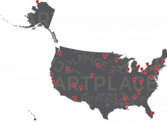 Image of 2015 ArtPlace projects marked on map of USA. 