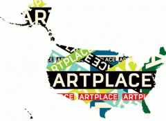 Map of the U.S. with the ArtPlace Logo over it. 