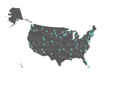 Map of the United States with blue pins marking the new funded projects