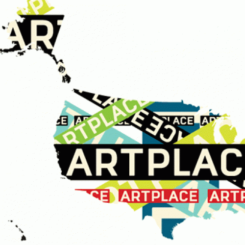 Map of the U.S. with the ArtPlace Logo over it. 