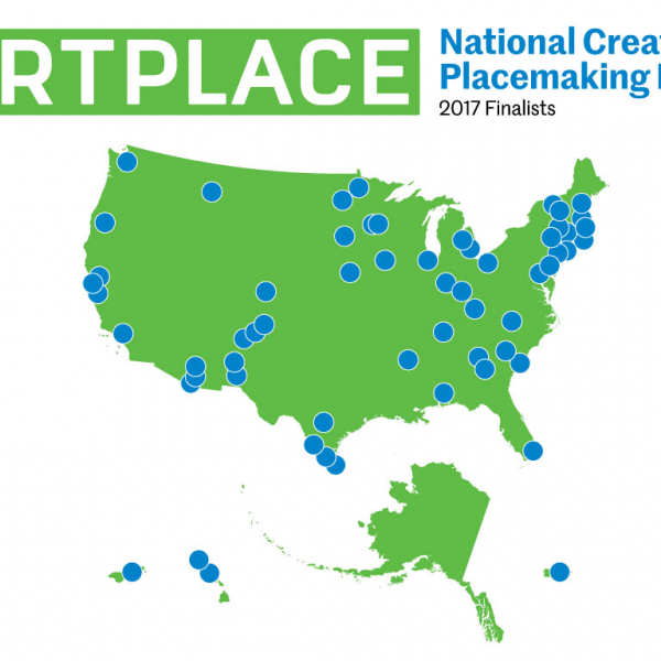 Map of the United States with the 2017 finalists featured on it